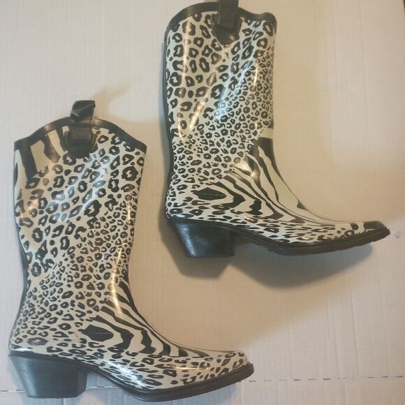 Nature breeze zebra cheetah print cowboy rain boots - Picture 8 of 9